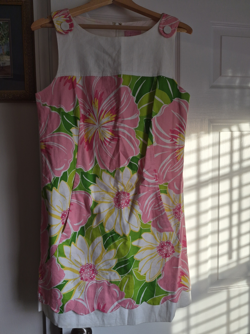 Lilly Pulitzer Pink Label Textured White Pink Green Dress Size 12